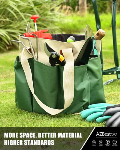 Vista 3 de AZBESTPRO Taburete de jardín y rodillera, banco de jardinería plegable con bolsa de herramientas, EVA y guantes de jardín, rodillero de jardín