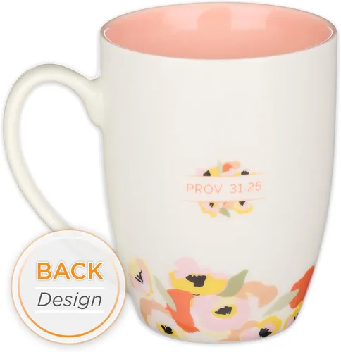 Vista 5 de Strength and Dignity Peach Poppy Taza de café de cerámica - Proverbios 31:25