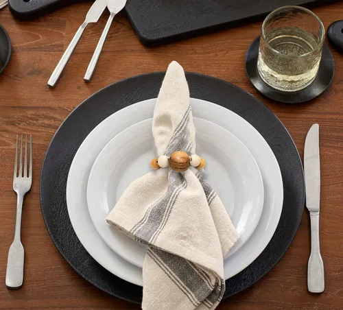 Vista 6 de Juego de 6 servilleteros de madera con cuentas de madera Servilleteros de madera rústica para decoración de mesa, hecho a mano, servilleta LEBEJUA