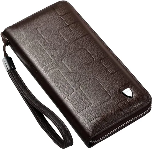 Vista 2 de KPYWZER Bolso de mano de cuero para hombre, cartera para muñeca, bolsa de muñeca