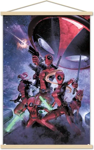 Vista 9 de Trends International Marvel Comics-Deadpool - Póster de pared familiar con marco magnético de madera, 22.375 x 34 pulgadas, impresión premium