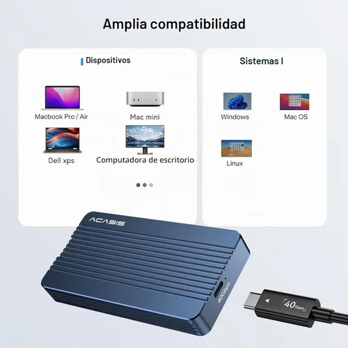 Vista 5 de ACASIS Carcasa SSD M.2 NVMe de 40 Gbps, con ventilador de refrigeración, TBU 405 para M1 M2 Pro/Max, compatible con USB4/USB3.2/3.1/3.0/2.0, soporte
