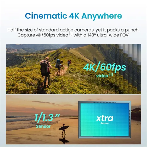 Vista 3 de Cámara de acción 4K portátil Xtra Atto (128 GB), 1.90 oz, ligera y compacta