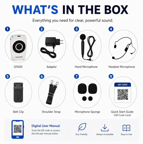 Vista 6 de Amplificador de voz portátil G100S 30W - Altavoz PA con cable con micrófonos de mano y auriculares