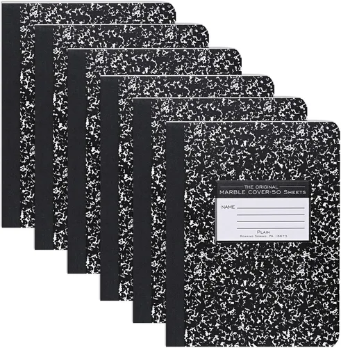Vista 4 de ROARING SPRING Cuaderno de composición de tapa dura, libro de comp de mármol negro, 9.75 ″ x 7.5 pulgadas, papel en blanco sin rayas, 50 hojas