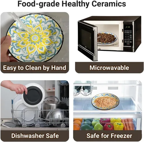 Vista 6 de Cuencos de cerámica para gatos, platos antideslizantes para gatos, paquete de 3 cuencos de comida para gatos, antifatiga y antibigotes, platos