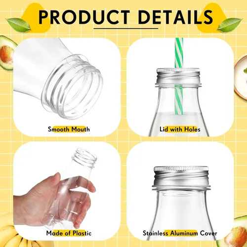 Vista 3 de Yinkin - Juego de 20 botellas de leche de plástico con tapas para pajitas multicolor/fantasía (Pastel Color)