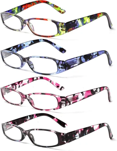 Vista 15 de Kerecsen Gafas de lectura para mujer, 4 pares de lectores de bisagra de resorte a la moda
