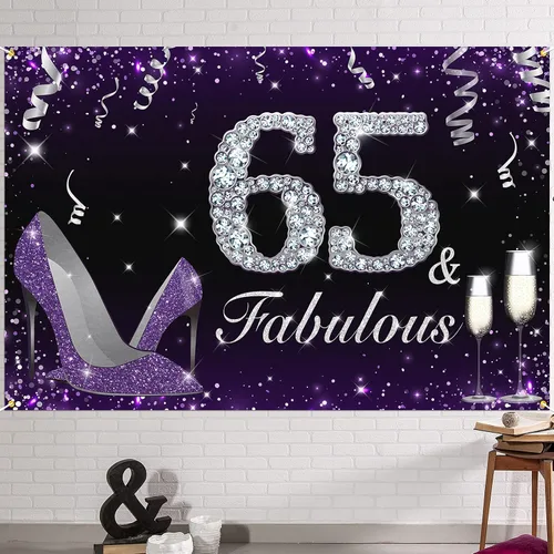 Vista 20 de HAMIGAR Fabuloso telón de fondo de cumpleaños tacones altos morados