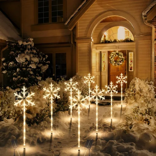 Vista 6 de 4 Pack Snowflake Solar Christmas Pathway Lights, Outdoor Decor 4 Pack-Warm White
