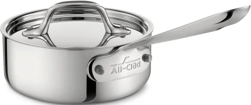 Vista 5 de All-Clad D3 Cacerola de Acero Inoxidable de 3 Capas 1 Cuarto Inducción Horno Gratinador Seguro 600F Ollas y Sartenes, Utensilios de Cocina Plateado