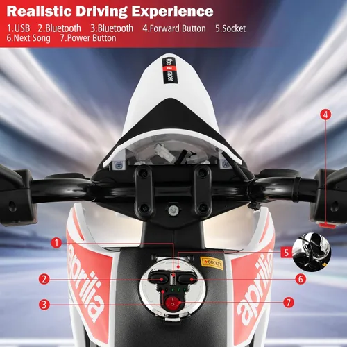 Vista 4 de INFANS Motocicleta para niños de 12 V, con licencia Aprilia RX125, motocicleta de montar para niños pequeños con ruedas de entrenamiento, suspensión