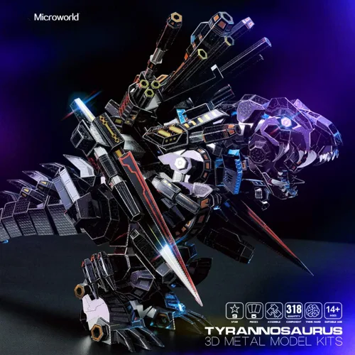 Vista 8 de Microworld Kits de modelos de metal 3D, rompecabezas mecánico de tiranosaurio Rex Challenge Kit de construcción de modelos, rompecabezas de corte