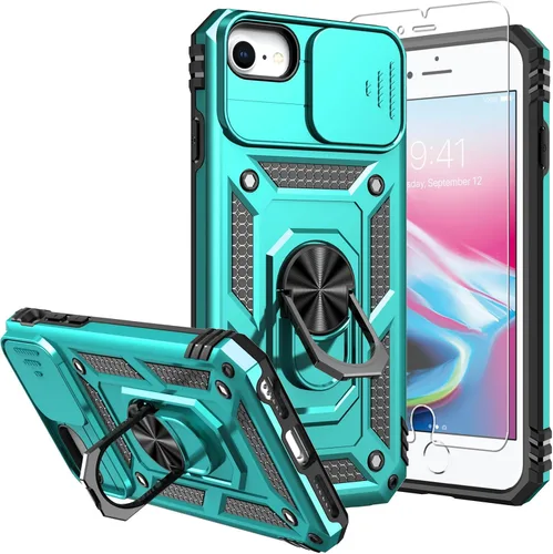 Vista 13 de Funda para iPhone SE 2022/3rd/2020 8/7, con protector de pantalla y funda para cámara, [grado militar] de 16 pies. Funda protectora a prueba de Azul