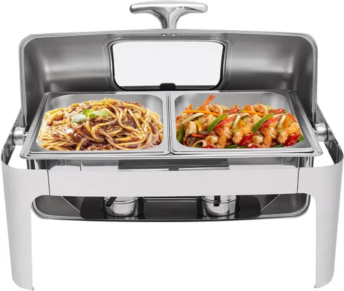 Vista 16 de Calentador de alimentos de acero inoxidable, juego de platos de bufé rectangular, estufa de buffet, juego de calentador de bufé para uso doméstico
