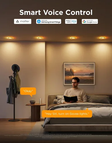 Vista 6 de Govee Iluminación empotrada inteligente de 4 pulgadas, luz LED RGBIC empotrada compatible con Matter y Alexa, 2700K-6500K regulable, 900 lúmenes
