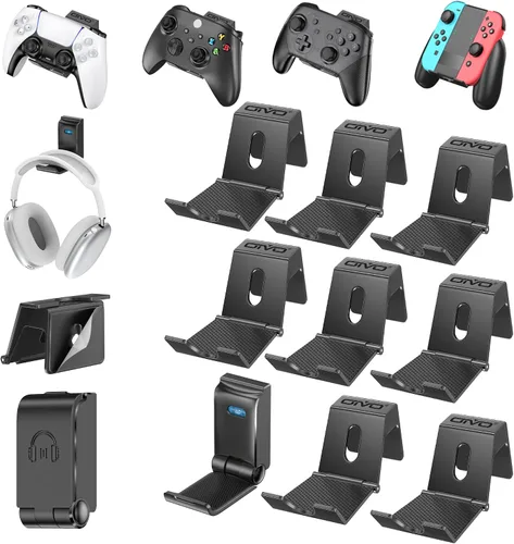Vista 11 de OIVO Soporte de pared para controlador y auriculares, soporte plegable para auriculares, soporte para controlador de juegos, organizador