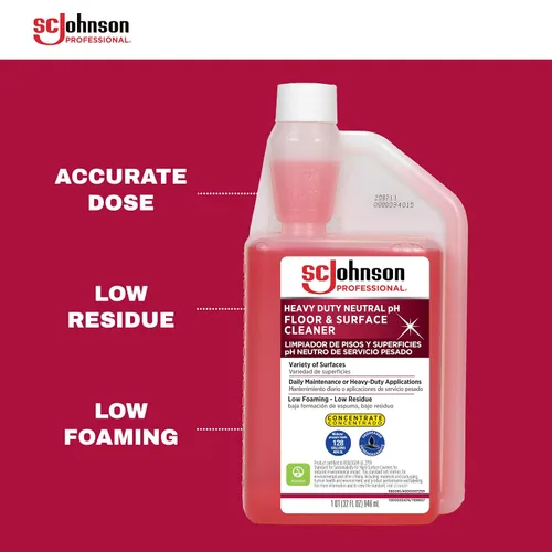 Vista 3 de SC Johnson Professional Limpiador de suelos y superficies de pH neutro resistente, concentrado de limpiador de pisos, botella de 32 onzas líquidas