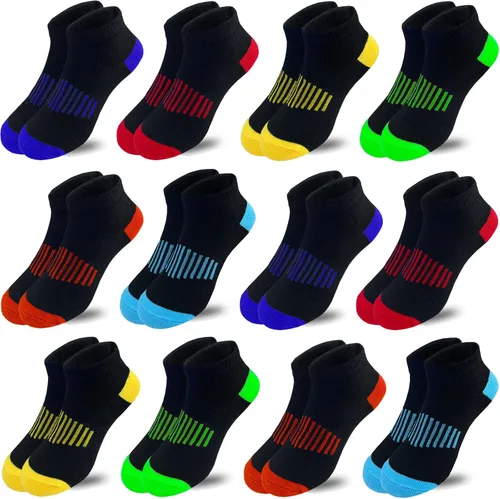 Vista 27 de 12 pares de calcetines de algodón atléticos para niños, calcetines de algodón medio acolchados de corte bajo