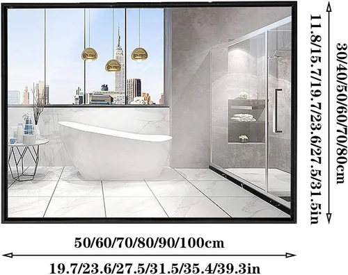Vista 6 de Y&J Espejo de baño, espejo de pared rectangular, espejo con marco de metal, colgante de pared horizontal o vertical, para dormitorio, sala de estar