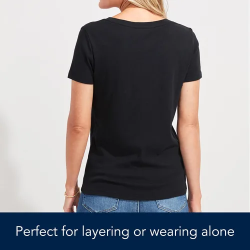 Vista 4 de vineyard vines Camiseta simple de manga corta con cuello en V para mujer