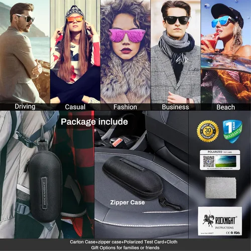 Vista 6 de ROCKNIGHT HD Polarized UV400 Protection Anti Glare Sunglasses TR90 Frame Lightweight Beach Driving