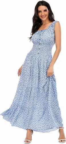 Vista 4 de OSTOO - Vestido largo de verano para mujer, estilo bohemio, estampado floral, escalonado, casual, fluido