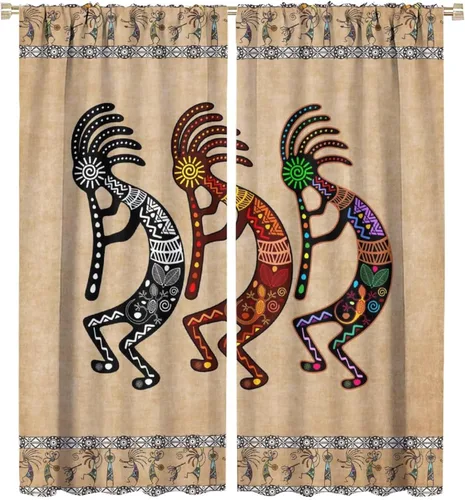 Vista 8 de Kokopelli - Cortinas opacas para cocina, decoración de sala de estar, dormitorio, 21 x 45 pulgadas, 2 paneles