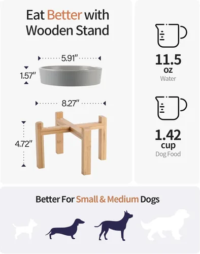 Vista 2 de Cuenco de cerámica gris para perros de razas pequeñas y medianas, cuenco elevado/elevado de 6.1 pulgadas de alimentación lenta, cuenco de comida