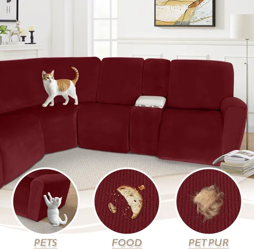Vista 277 de Arfntevss Fundas de sofá seccional reclinable de terciopelo, Funda de sofá seccional de esquina para sofá reclinable, Funda elástica suave