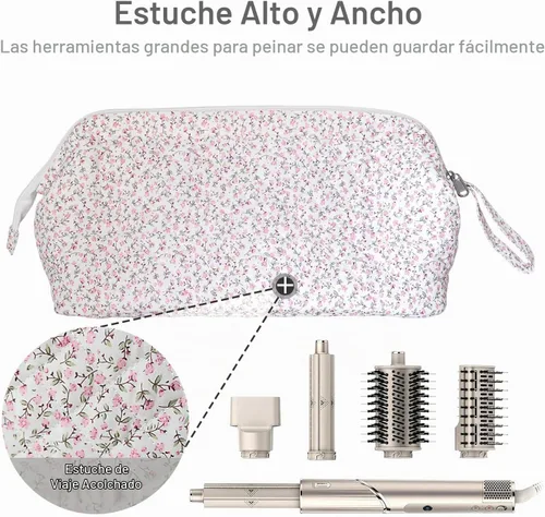 Vista 3 de Bolsa de viaje acolchada para herramientas para el cabello compatible con Dyson secador de pelo, bolsa de herramientas para el cabello floral Rosa