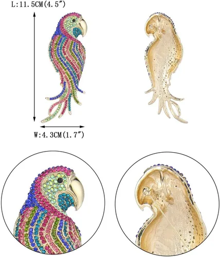 Vista 4 de EVER FAITH Colgante de broche de loro estilo vintage de cristal austriaco de 4,5 pulgadas