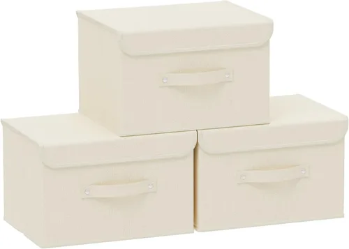 Vista 28 de Cajas de almacenamiento, contenedores de almacenamiento plegables con tapas, cestas de almacenamiento de tela de algodón y lino con asa
