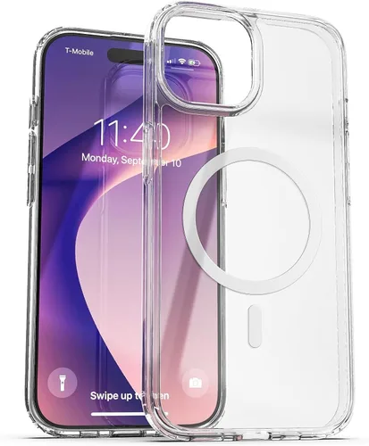 Vista 8 de ENCASED Funda transparente para iPhone 15 con agarre magnético extraíble, soporte plano plegable para teléfono (compatible con MagSafe)