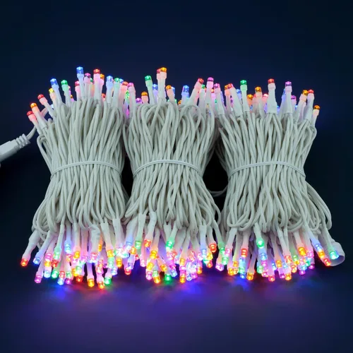 Vista 2 de YULETIME 300 luces de cadena multicolor, 100 pies, 8 modelos, cable blanco Multicolor - Cable blanco