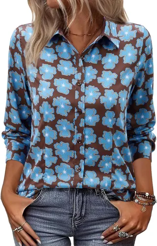 Vista 12 de siliteelon Camisas de vestir con botones para mujer, camisas de vestir de manga larga, algodón de corte clásico