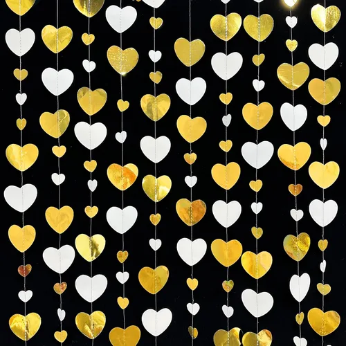 Vista 19 de 52 pies Guirnalda de corazón de amor dorado azul marino para decoración de fiesta del día de San Valentín Bandera de serpentina colgante azul real