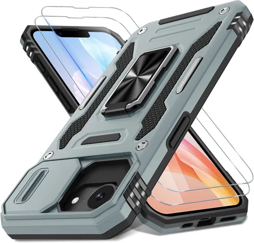 Vista 68 de DEERLAMN Funda para iPhone Air de 6.5 pulgadas con cubierta deslizante para cámara + protector de pantalla (2 paquetes), soporte de anillo giratorio