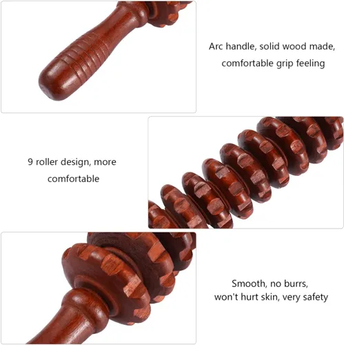 Vista 8 de Rodillo masajeador de madera, masaje de mano, punto gatillo, masajeador manual de palo muscular