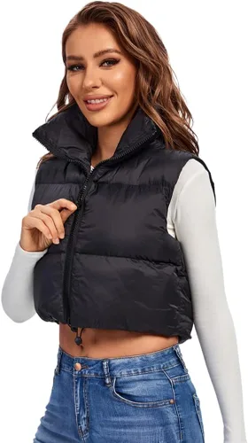 Vista 3 de Fuinloth Chaleco acolchado para mujer, cuello alto y ligero, con cremallera