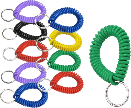 Vista 25 de Lucky Line - Resorte de muñeca en espiral de 2 pulgadas de diámetro con llavero de acero, multicolor, pulsera flexible para muñeca, se estira hasta