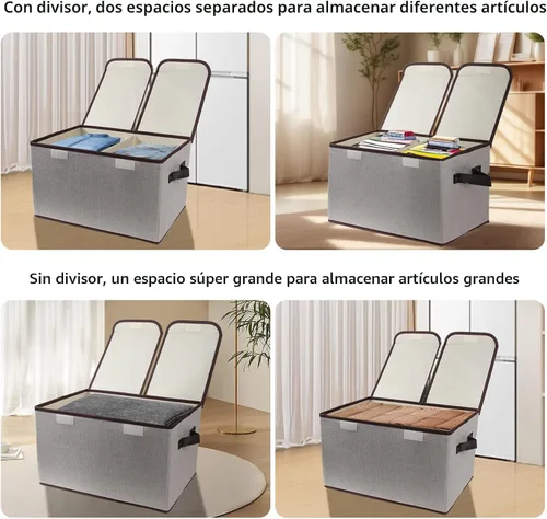 Vista 5 de Caja de almacenamiento plegable de tela, 16.5 x 11.8 x 9.8 pulgadas (largo x ancho x alto), con doble tapa y divisores, organizador grande