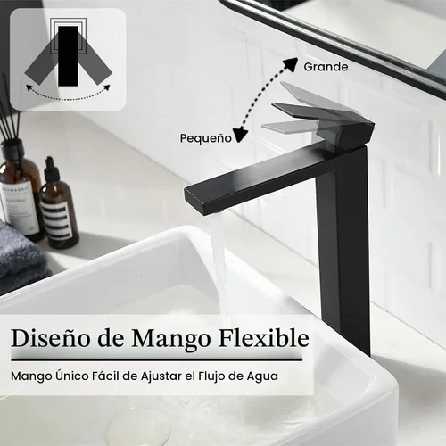 Vista 3 de Friho - Grifo de lavabo negro mate, grifos altos de baño, un solo agujero