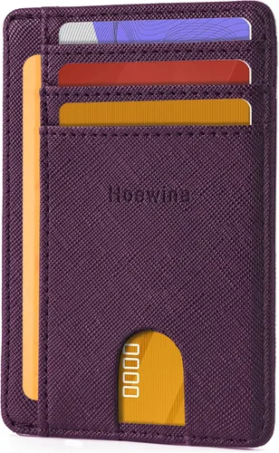 Vista 26 de Hoewina Cartera delgada para hombre, bolsillo frontal minimalista con bloqueo RFID, billetera de cuero delgada para tarjetas de viaje, regalos
