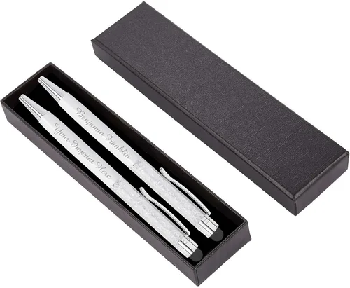 Vista 10 de ExpressDesign™ - Juego de regalo de bolígrafos de cristal personalizados - Paquete de 2 bolígrafos de gemas de metal con caja de regalo - Metálico
