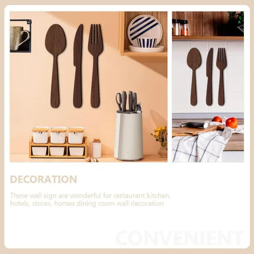 Vista 9 de DOITOOL 1 juego de utensilios de cocina de madera rústica para decoración de pared, con encantador, tenedor, cuchara y cuchillo, decoración