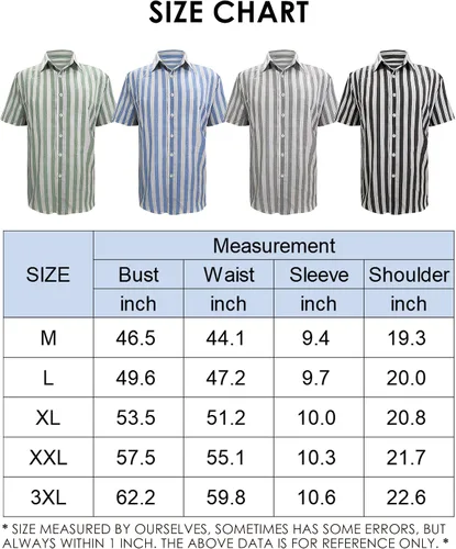 Vista 5 de Camisas de lino de algodón a rayas para hombre, camisas de manga corta con botones, camisa casual de verano para la playa