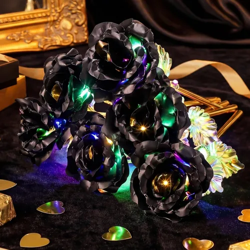 Vista 4 de Lyrow - 6 flores artificiales de cristal de galaxia LED, color negro