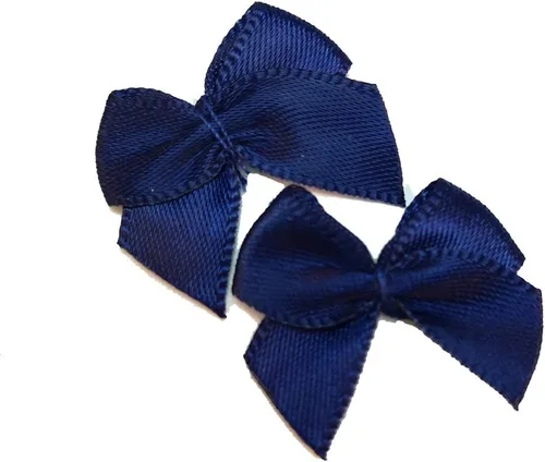 Vista 2 de Chenkou Craft 60 mini lazos de satén de flores de 1 pulgada x 3/4 pulgadas, apliques de bricolaje (azul oscuro)