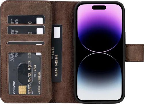 Vista 34 de HARDISTON Funda de piel auténtica de alta calidad hecha a mano para iPhone 7/8 / SE doble folio tarjetero - Funda magnética desmontable - Soporte